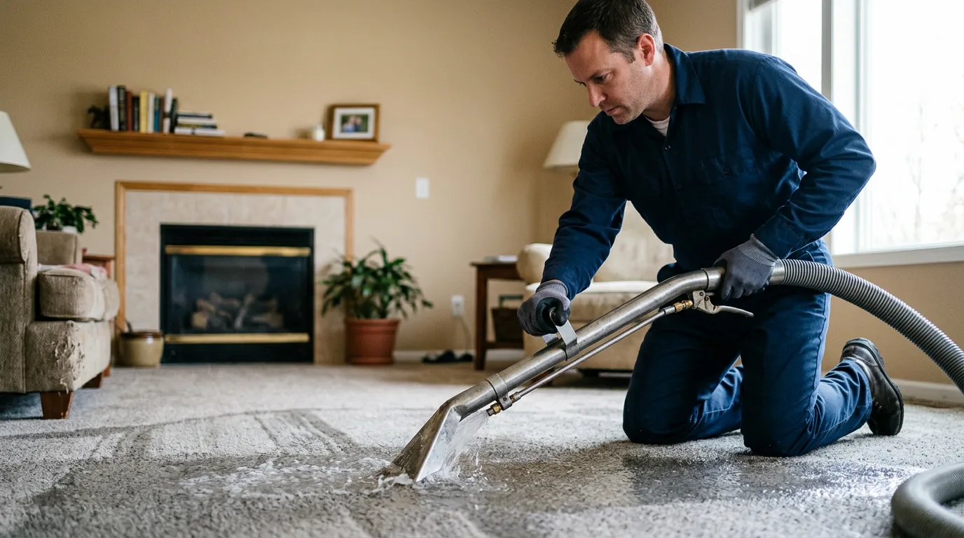 Water damage restoration technician working near Sutter, IL